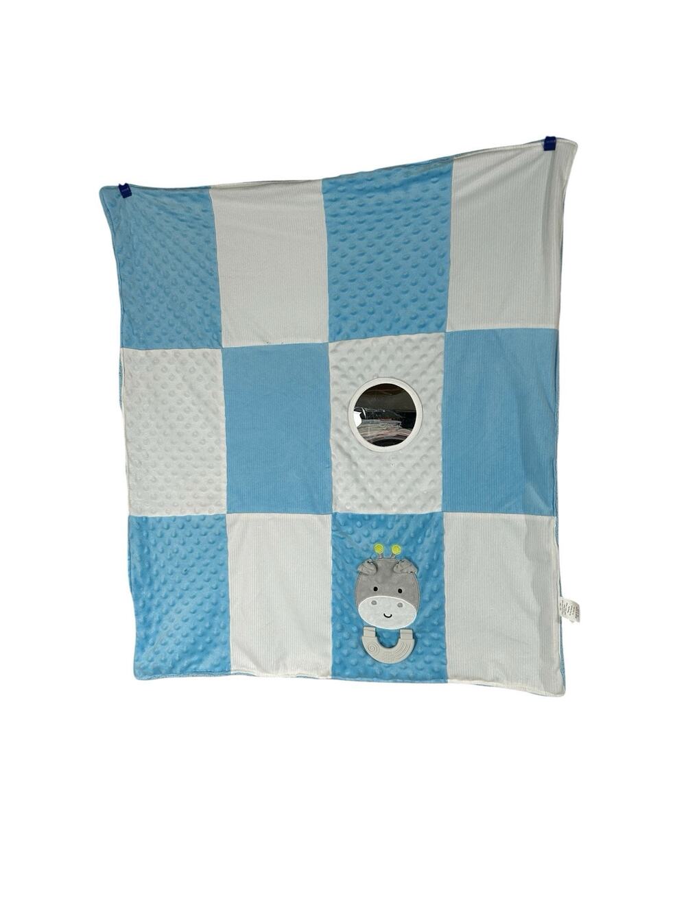 Forever Baby Patch & Play Blue Giraffe Blanket Teether Mirror Sherpa Patchwork